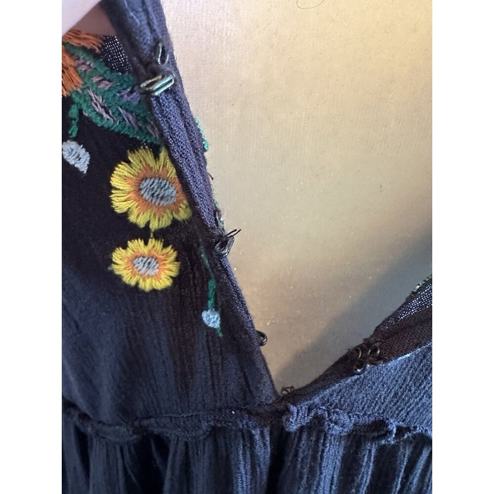Free People Spell On You Dress Size XS‎ Black Embroidered Long Sleeve Floral - Picture 9 of 11